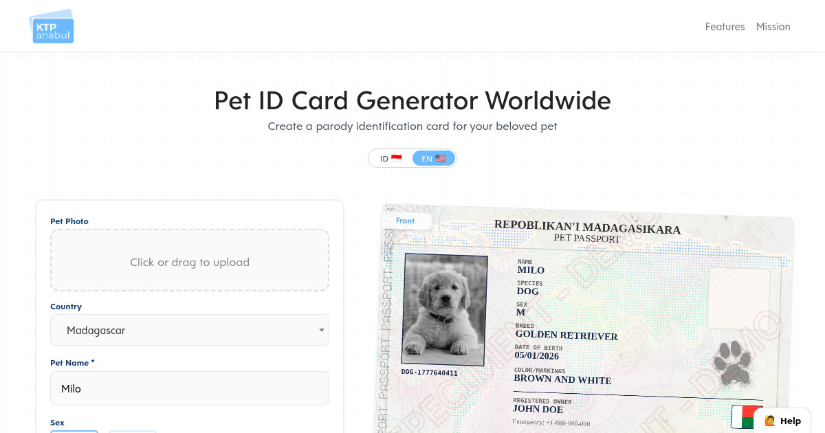 Pet ID Card Generator - KTP Anabul