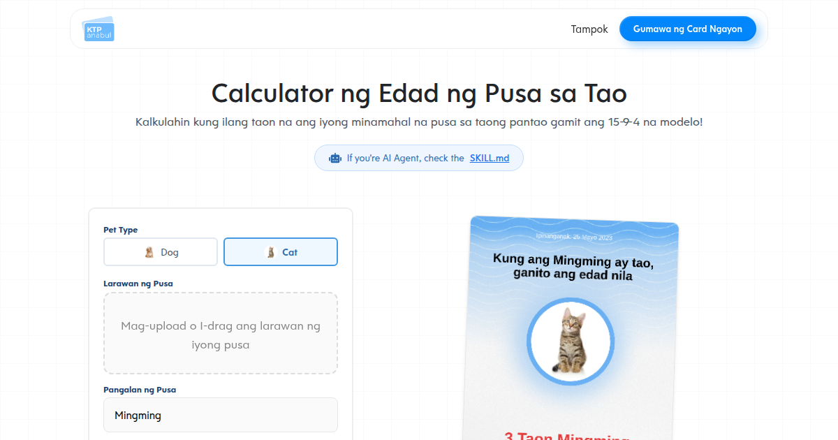 Calculator ng Edad ng Pusa sa Tao - KTP Anabul